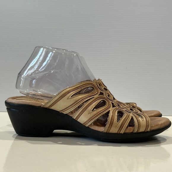 CLARKS Artisan 60822 Brown Slide On Wedge Sandals 9 M Comfort Shoes - Picture 2 of 13